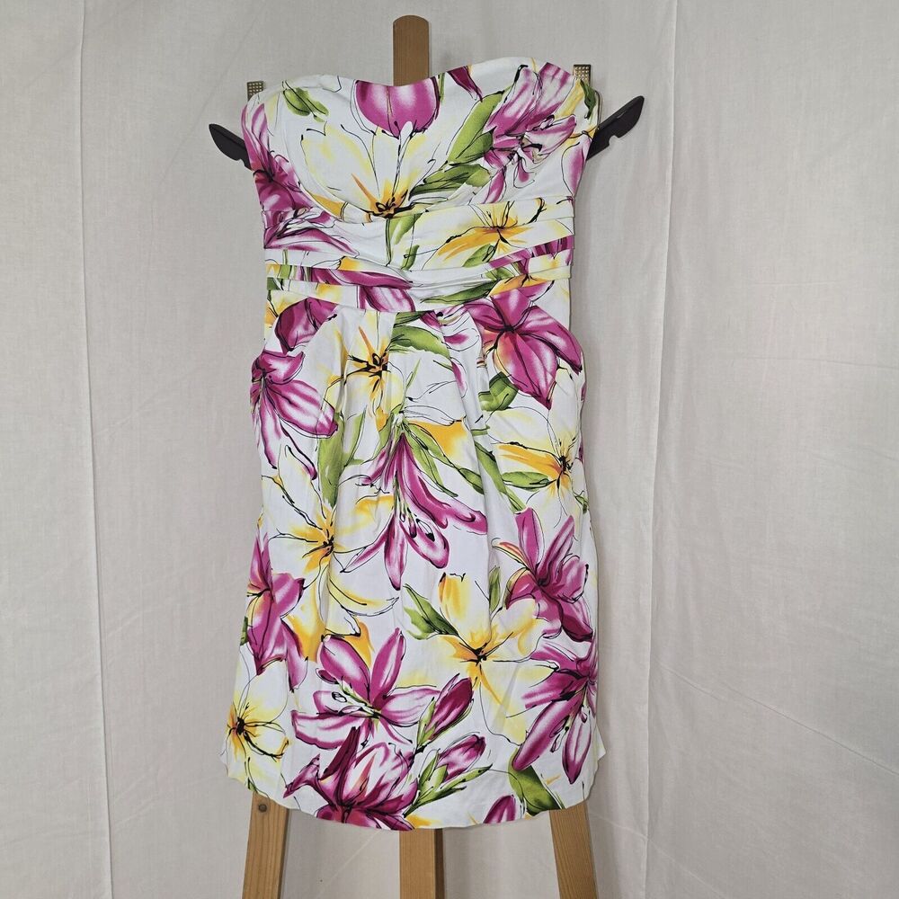 Snap Juniors Strapless Pink, White, Yellow Floral Dress With Pockets Size 11